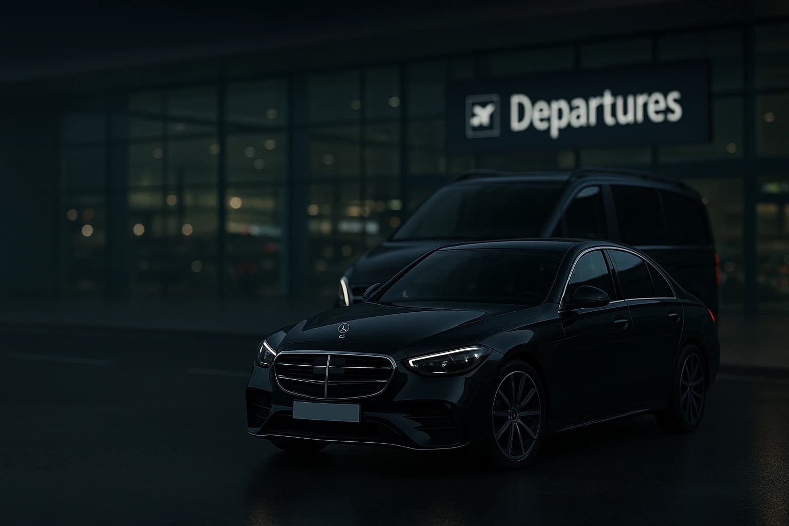 Flughafentransfer Frankfurt - Mercedes vor Departures Terminal